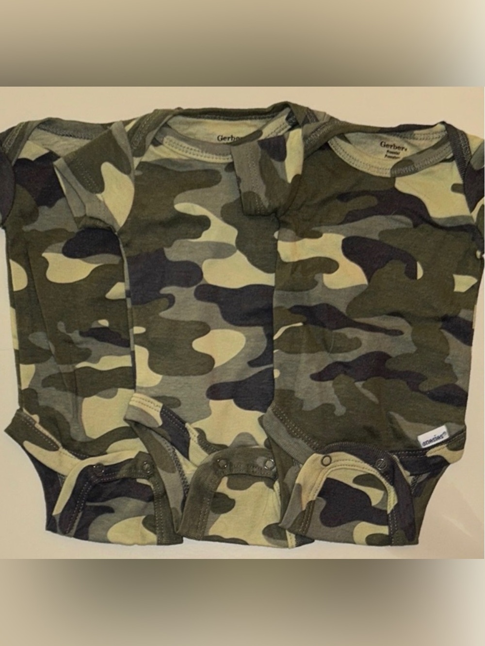 Gerber Green and Brown Camo Infant Bodysuit Trio